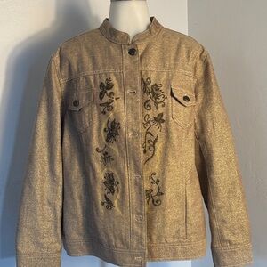 Chico’s Gold Metallic Embroidered Jacket  Size 3 Excellent Condition